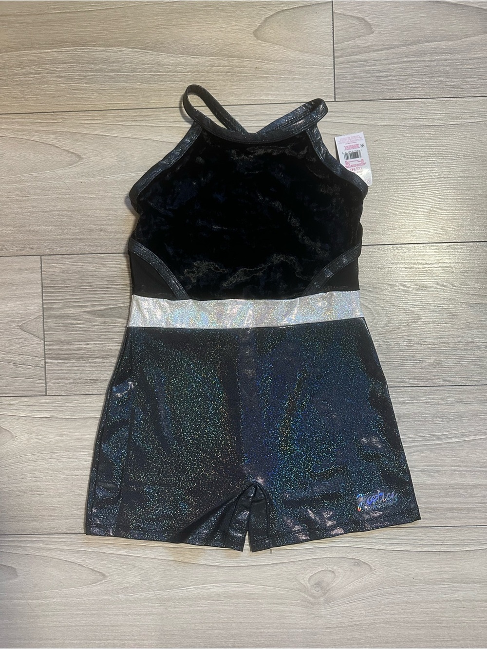 Justice Black Velour Dance and Gymnastics Gym  Biketard Size Girls Large 12/14